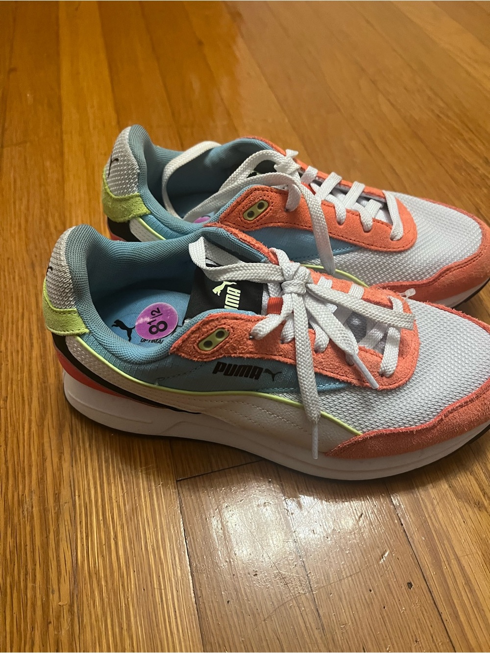 Puma Women’s Coral, White and Lime Retro Runner Sneakers